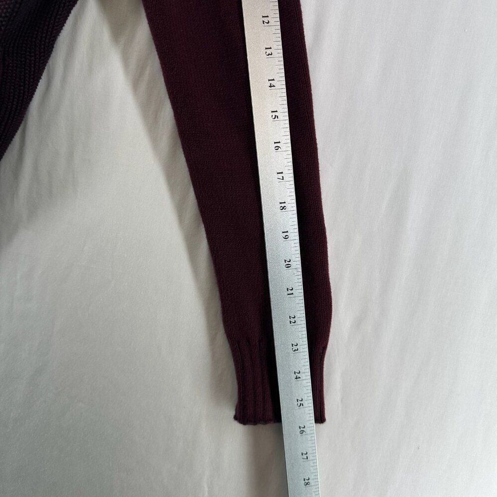 GUESS Cardigan Sweater Mens S Full Zip Mock Neck Cotton Knit Ribbed Trim Maroon - Picture 9 of 12